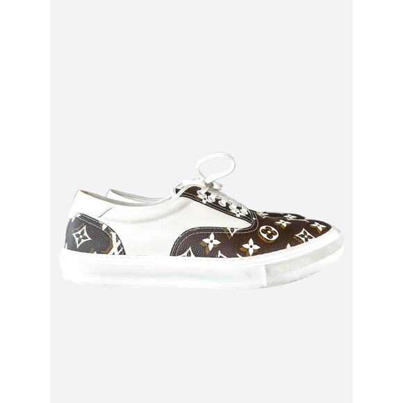 Louis Vuitton Brown & White Monogram Trocadero Sneakers - Picture 1 of 7